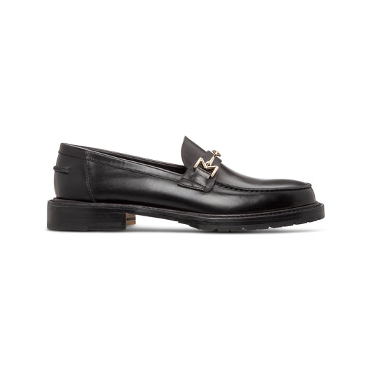 Black leather woman loafer