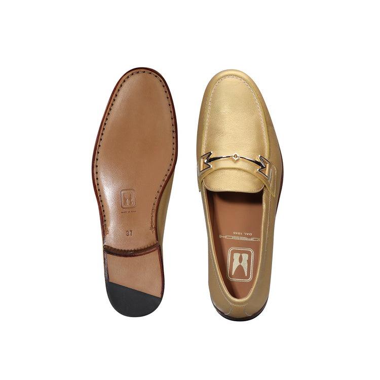 Gold leather woman loafer