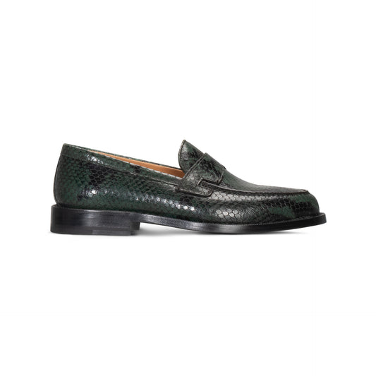 Green leather woman loafer