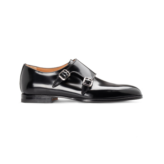 Black leather Double Monks Moreschi Italian Shoes - Main Image