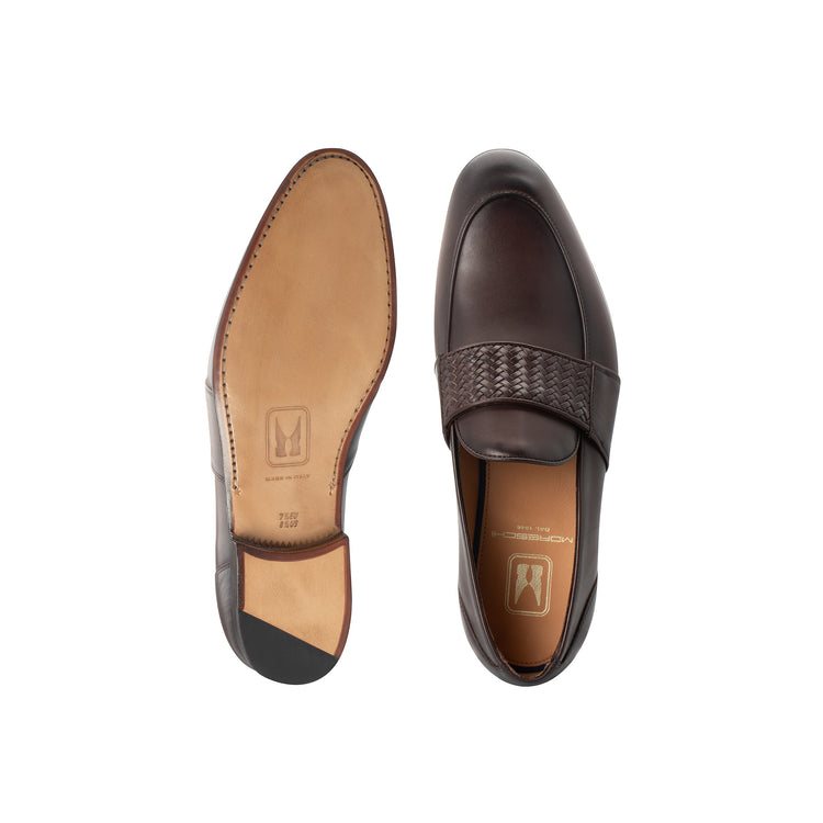 Brown leather Loafer Moreschi Italian Shoes - Top and Bottom Image