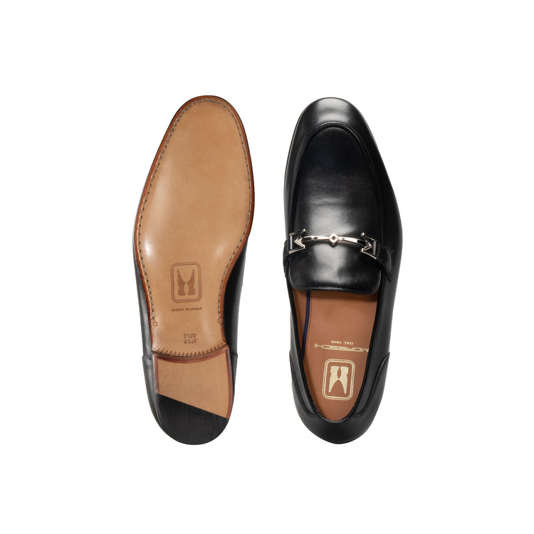 Black leather Loafer Moreschi Italian Shoes - Top and Bottom Image