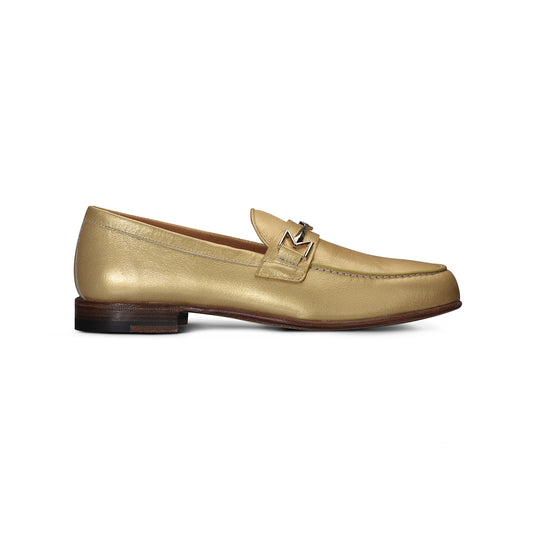 Gold leather woman loafer